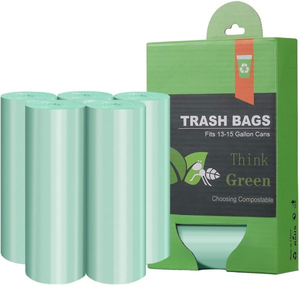 Compostable Trash Garbage bags, 13-15 Gallon Tall Kitchen Trash Bags,Heavy Duty Unscented 1.18Mils 55 Liter,60 Count,Strong Thicken Rubbish Waste Can Liners for Kitchen Garden Home