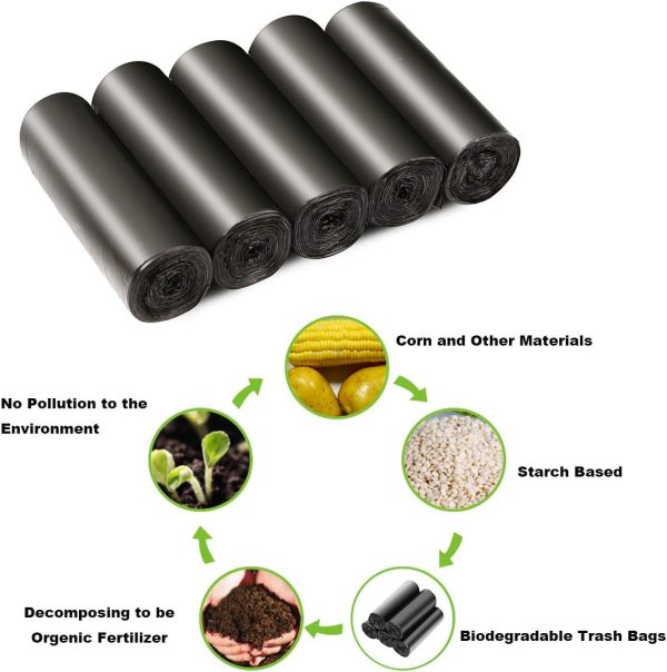 4-6 Gallon Recycled Trash Bags Biodegradable Trash Bags Compostable Garbage bags Recycling bags Degradable Waste basket Liners Bags for Bathroom Kitchen Bedroom Living Room Office (Black, 100 Counts) - Image 2