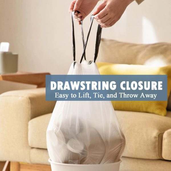 Small Trash Bags 4 Gallon - 57 Count Drawstring 4 Gallon Trash Bag, Pre-separated Small Garbage Bags Bathroom Trash Bags, Unscented White 4 Gal Trash Can Liners - Image 2