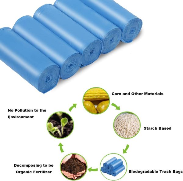 Compostable Trash Bags, 13-15 Gallon Biodegradable Trash Bags Recycled Garbage Bags Unscented Wastebasket Liners for Kitchen Office(75 Counts, Blue) - Image 2