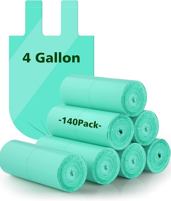 Biodegradable 4 Gallon Compostable Trash Bags, 140 Count, Unscented, 15-23 Liter Capacity, 4-6 Gallon Trash Bags, Suitable For Small Trash Cans, Liners