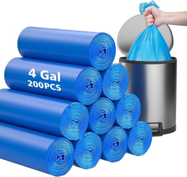 Compostable Trash Bags 4 Gallon 200 Packs, Biodegradable Trash Bags,Blue Recycle Bags,No leak Small Trash Bags,Small Garbage Bags 4 Gallon Trash Bags Unscented,4-6 Gal Bathroom Trash Bags