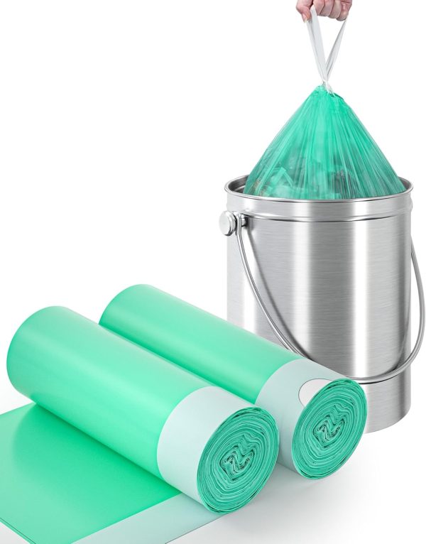 Compostable 4 Gallon Trash Bags With Drawstring - 40 Count Unscented Biodegradable Small Garbage Bags for Bathroom, Home, Kitchen