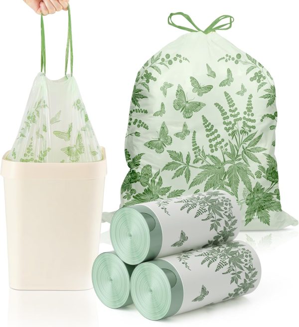 8 Gallon Trash Bags with Butterfly Printed & Sweet Wormwood Scent, Drawstring Medium Garbage Bags, Tear-Resistant & Fragrant Trash Can Liners, Trash Bags 8 Gallon for Home/Office, 75 Counts