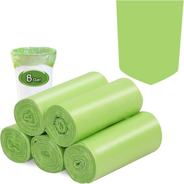 8 Gallon Trash Bags,  Garbage Bags Compatible with  Trash Can, Compostable 6-9 Gal 30L ( Clear Green, 100 Count (Pack of 1))