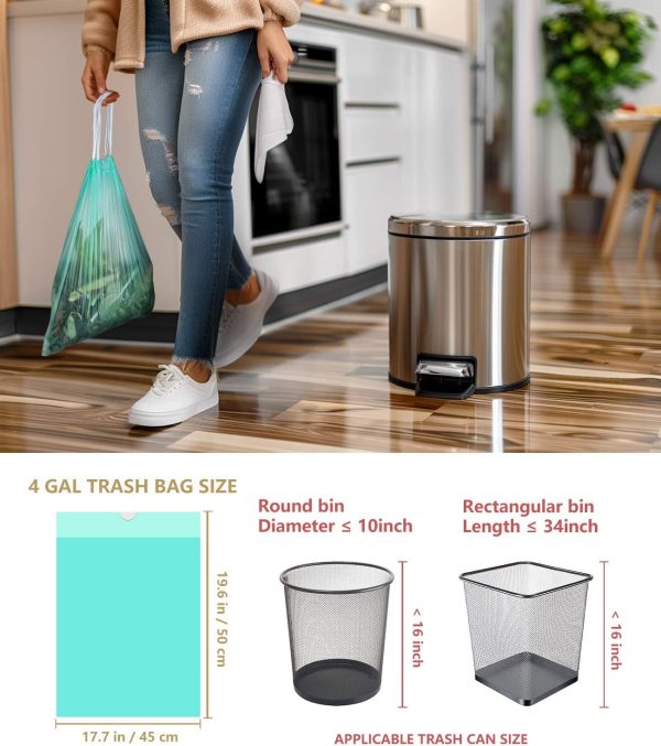 Compostable 4 Gallon Trash Bags With Drawstring - 40 Count Unscented Biodegradable Small Garbage Bags for Bathroom, Home, Kitchen - Image 2