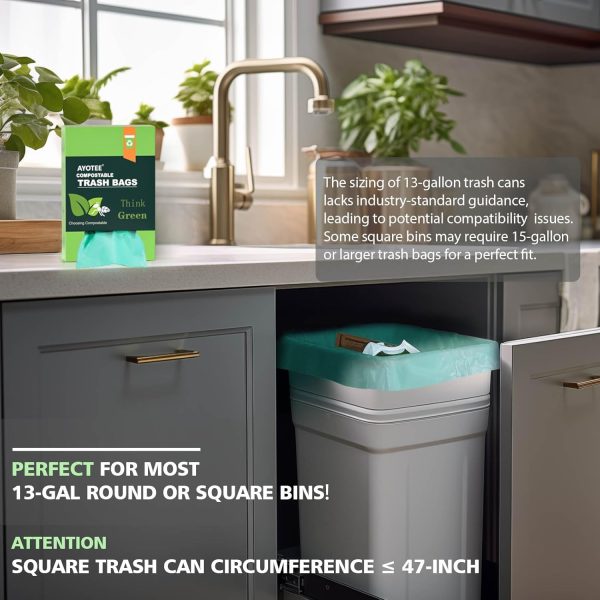 Compostable Trash Garbage bags, 13-15 Gallon Tall Kitchen Trash Bags,Heavy Duty Unscented 1.18Mils 55 Liter,60 Count,Strong Thicken Rubbish Waste Can Liners for Kitchen Garden Home - Image 2