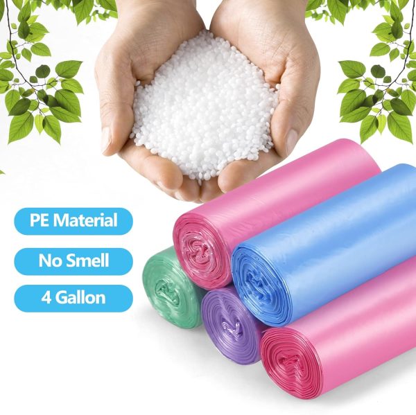 100 Count Small Trash Bags - 4 Gallon Trash Bag, Garbage Bags for Office Bedroom Bathroom Trash Bags, for Trash Can Liners, Colored, 5 Rolls - Image 2