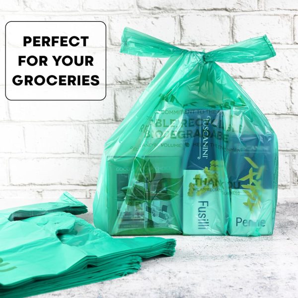 Eco Green Plastic Bags - 100 Count, Biodegradable, 22 x 12, Thank You & Carry Out - Image 2