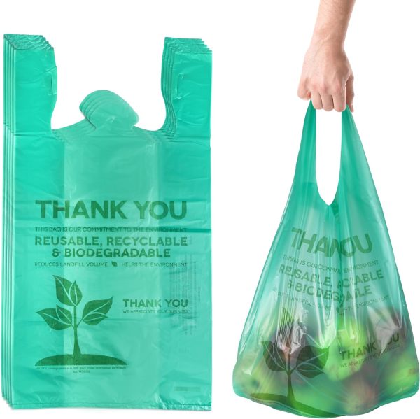 Eco Green Plastic Bags - 100 Count, Biodegradable, 22 x 12, Thank You & Carry Out